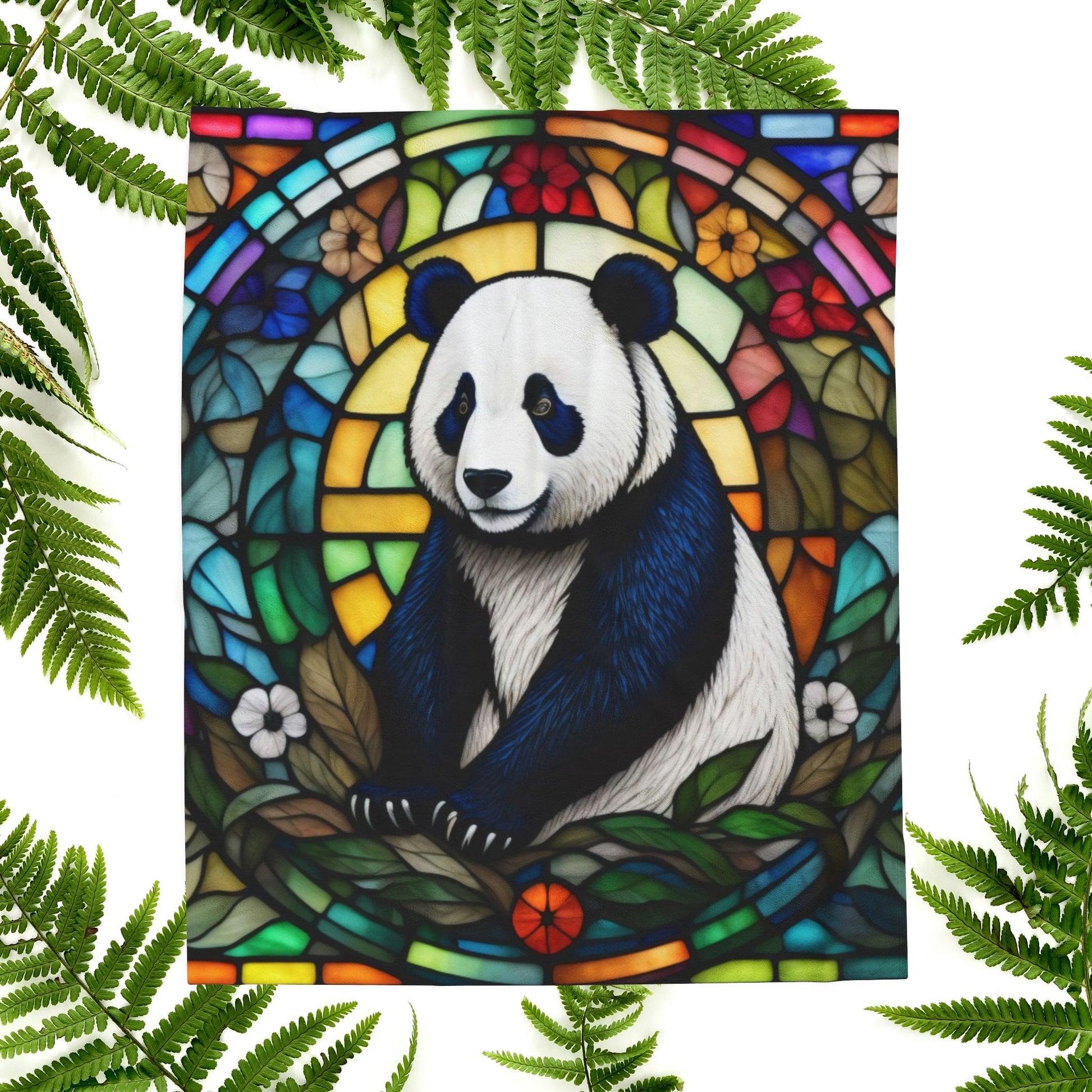 A tranquil panda blanket in stained glass style, ideal for calm evenings and mindful rest.
