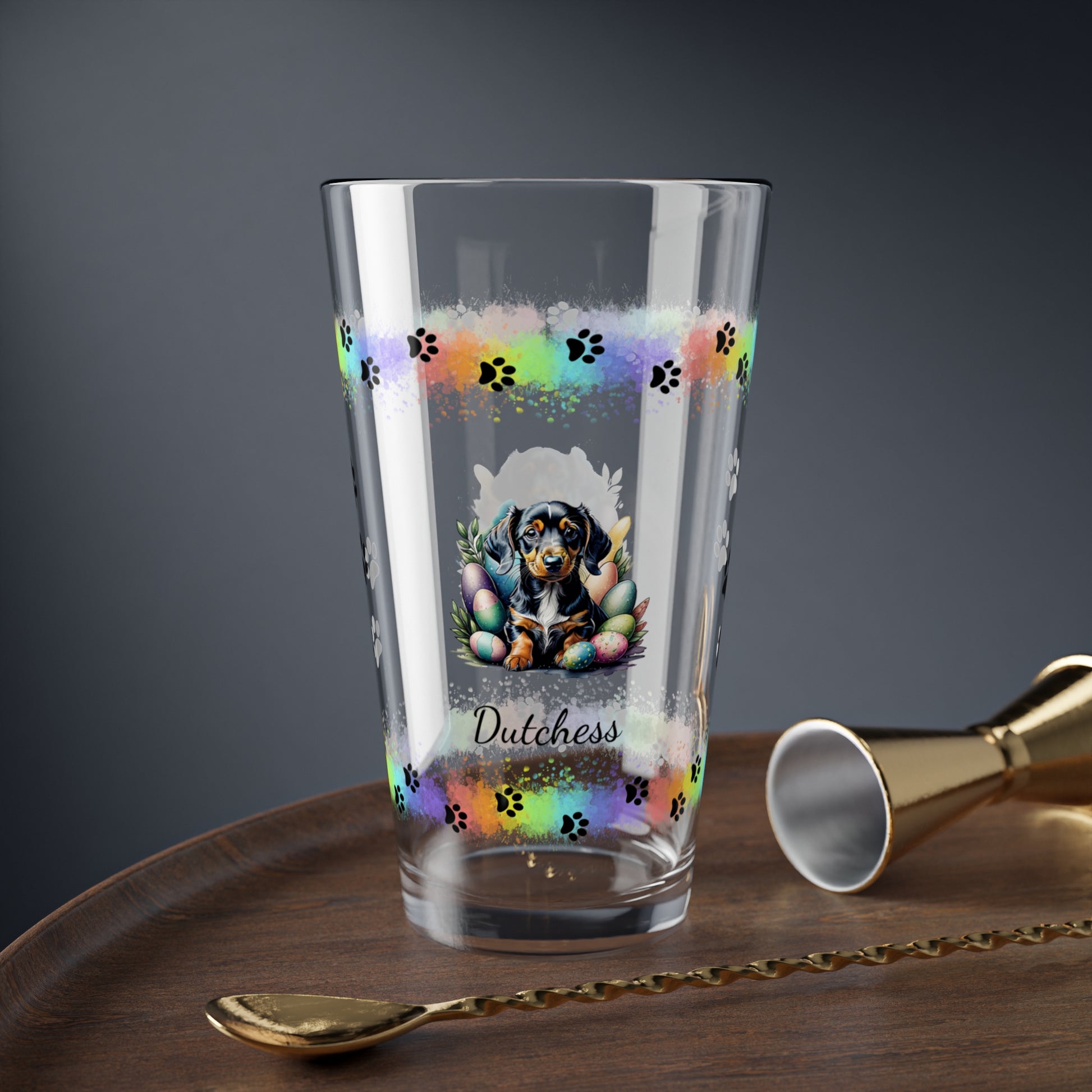 Dachshund Personalized Easter Puppy 16oz Pint Glass - Custom Dog Design, Mental Health Gift, Easter Décor, and Festive Celebrations