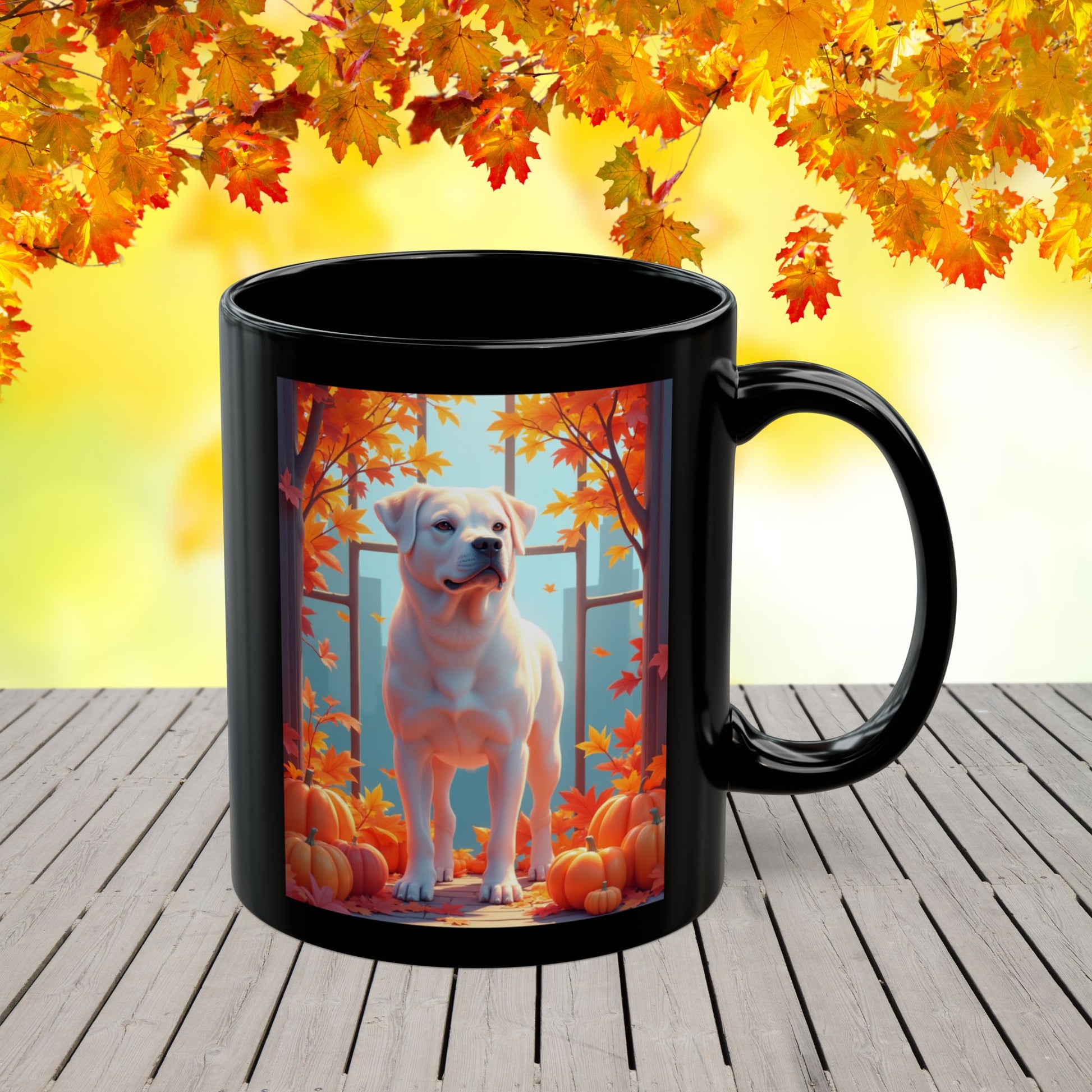 White Rottweiler personalized fall mug, coffee cup for dog lovers, cozy autumn drinkware, custom Rottweiler gift