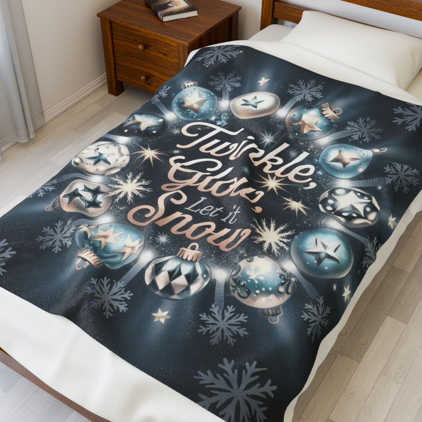 Holiday blanket “Twinkle, Glow, Let It Snow” cozy Christmas throw with festive winter design