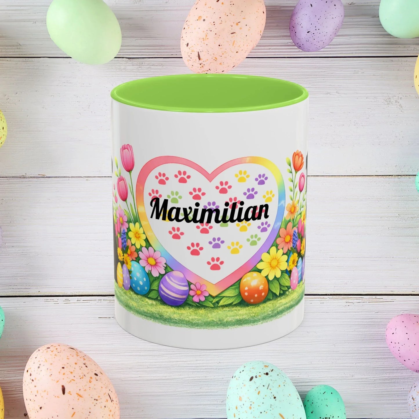 Shop our premium border collie black white puppy easter mug from MySisterIsASurvivor.