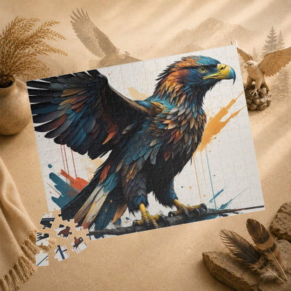 Soaring Eagle Triumph - Full-Body Graffiti Eagle Puzzle with Iridescent Teal Feathers and Paint Splatters
