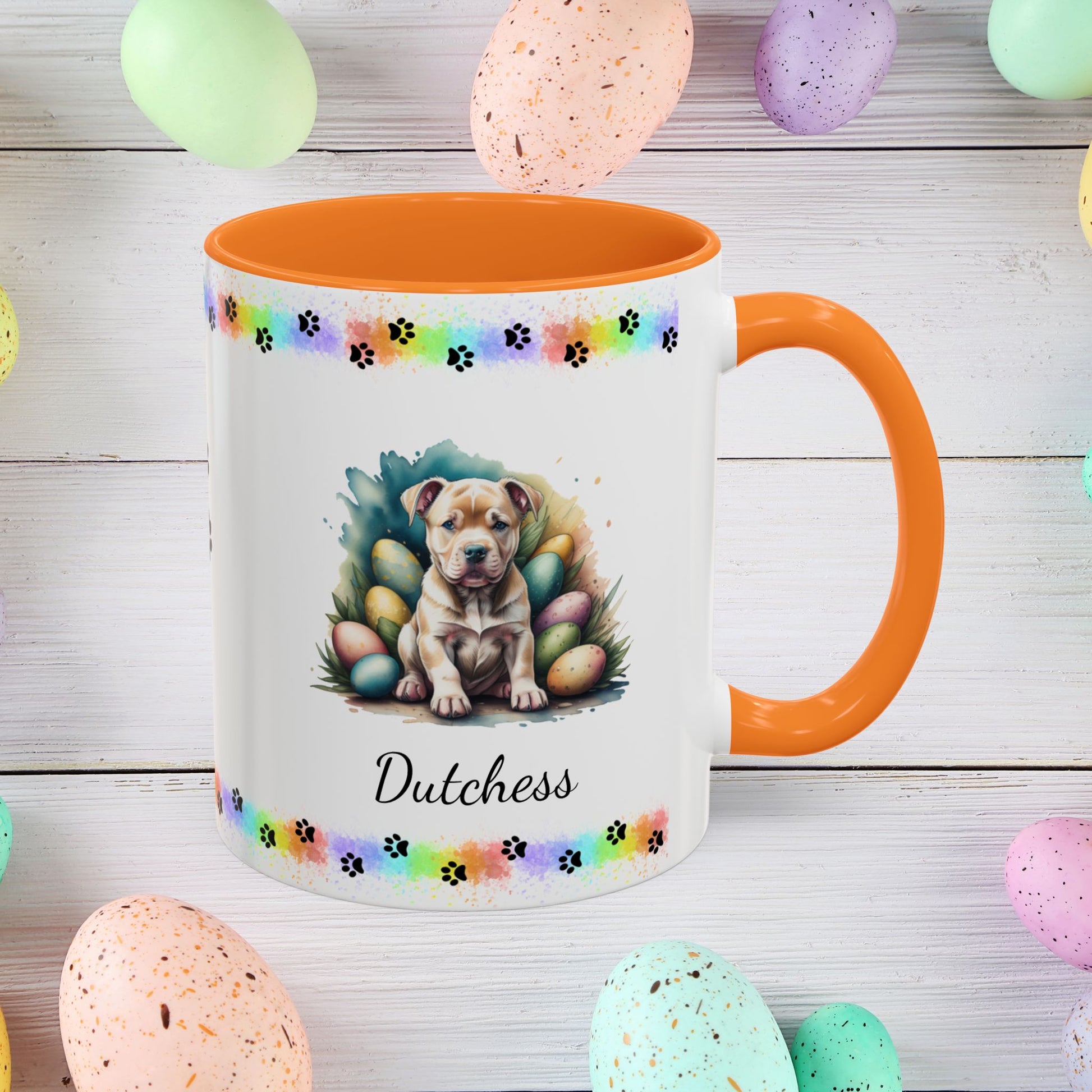 Pitbull (Tan): Personalized Easter Puppy Coffee Mug - Adorable Dog Design, Mental Health Gift, 11oz & 15oz, 12 Color Choices, Easter Gifts & Décor