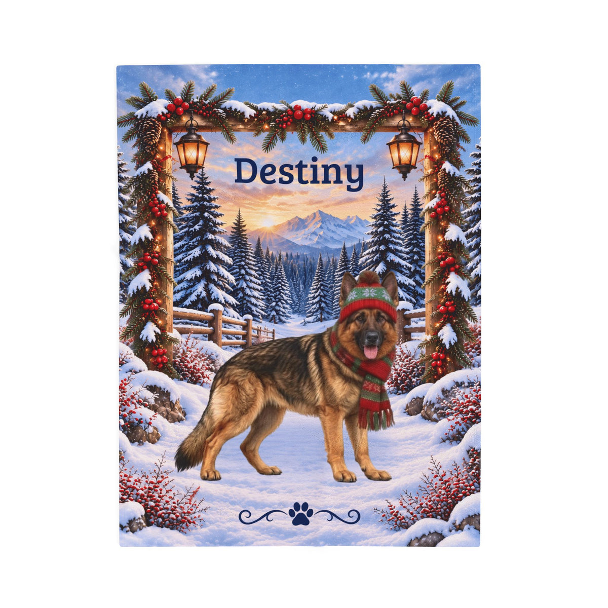German Shepherd (Gold Sable) - Personalized Lantern-Lit Winter Blanket, Custom Name Velveteen Throw - MySisterIsAsurvor