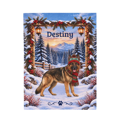 German Shepherd (Gold Sable) - Personalized Lantern-Lit Winter Blanket, Custom Name Velveteen Throw - MySisterIsAsurvor