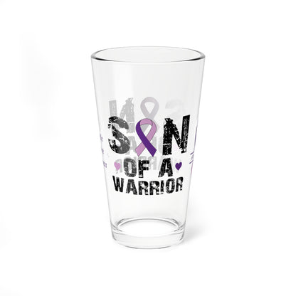 Son of a Warrior: Personalized Domestic Violence Awareness Warrior Pint Glass - Proud Family Member