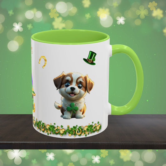 Clover Cuddles Canine: St. Patrick's Day Two-Tone Coffee Mug - Festive Ceramic Mug for Positivity & Mindfulness