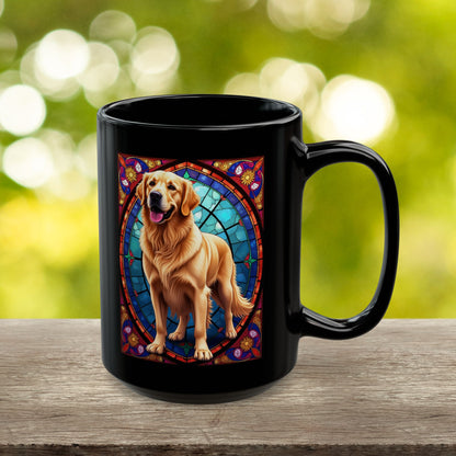 Classic Golden Retriever stained glass style coffee mug, customizable with dog name, perfect gift for pet parents