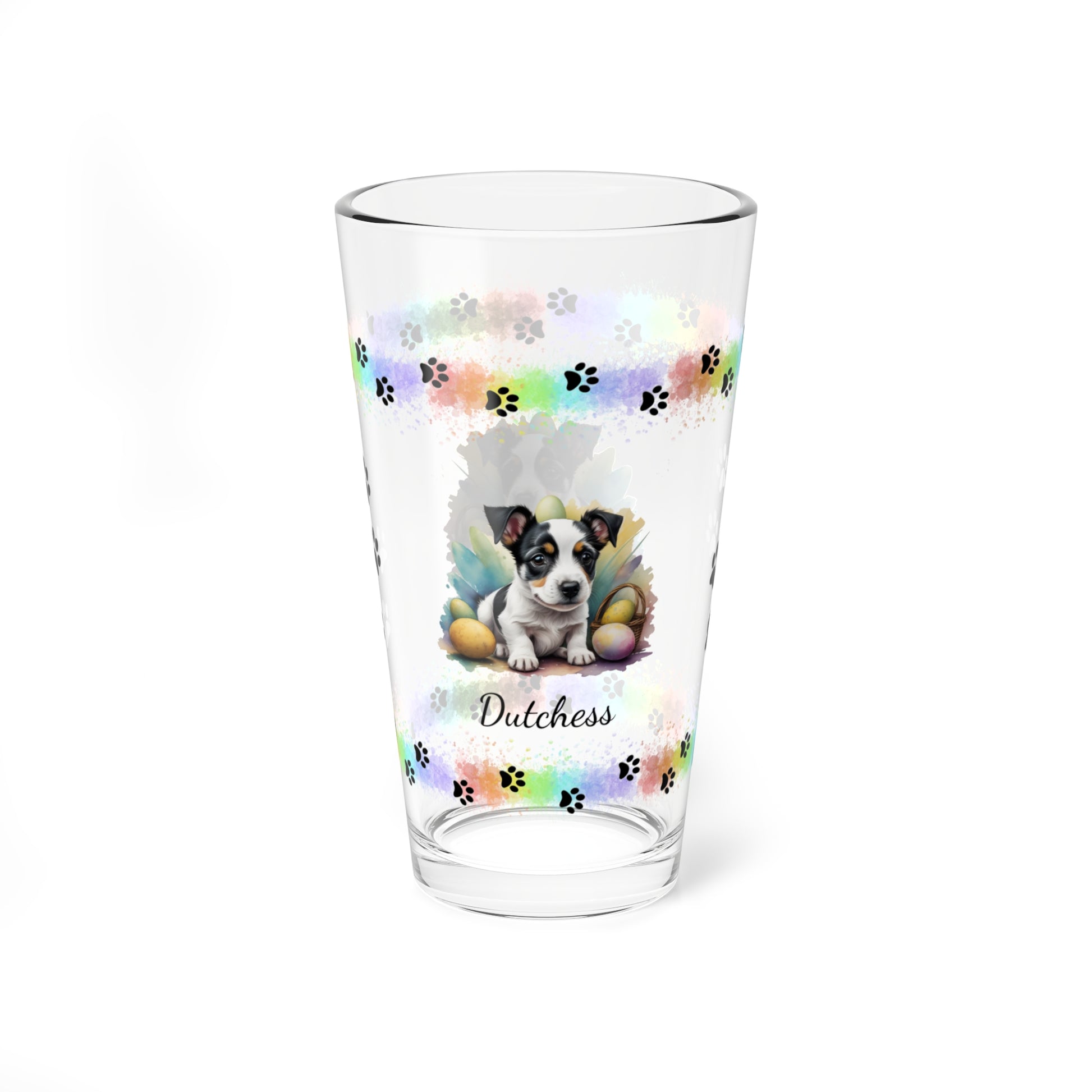 Jack Russell Terrier (Black & White) Personalized Easter Puppy 16oz Pint Glass - Custom Dog Design, Mental Health Gift, Easter Décor, and Festive Celebrations