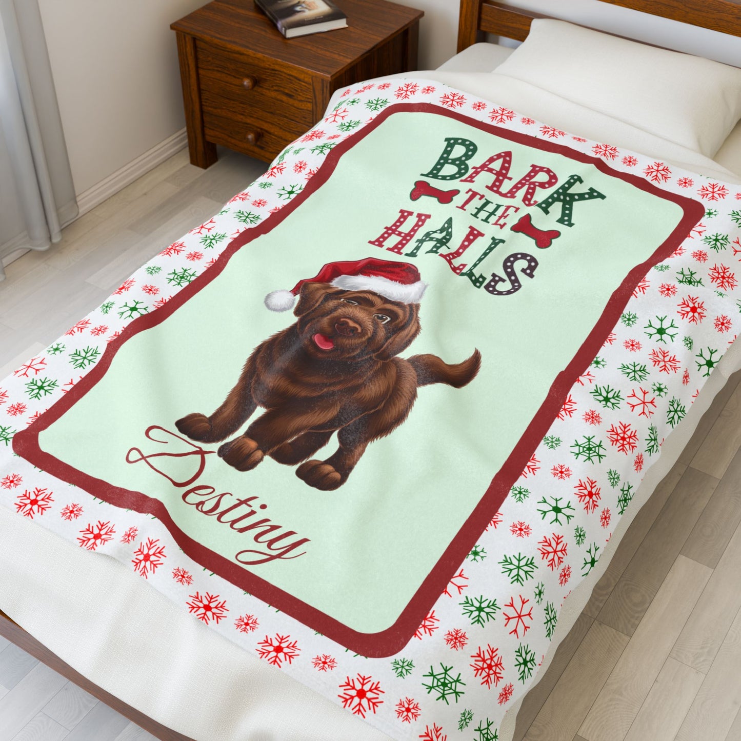 Labrador Retriever (Chocolate) velveteen blanket, custom festive holiday dog gift
