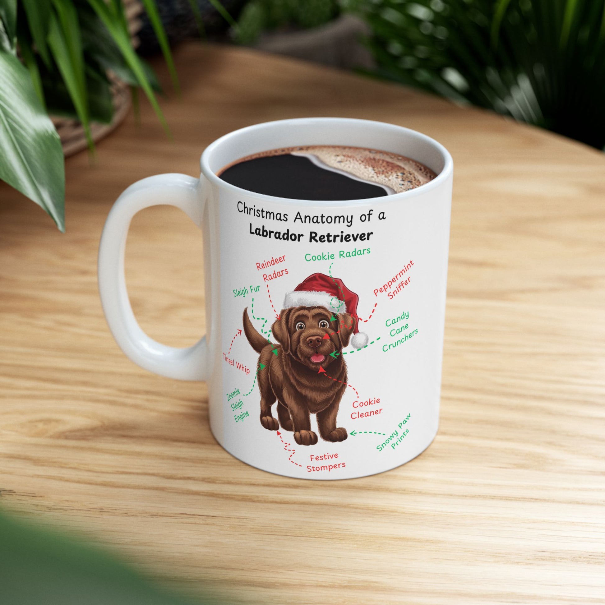 Labrador Retriever (Chocolate) Personalized Christmas Dog Anatomy Mug, Funny Holiday Gift for Dog Lovers, Festive Dog Breed Coffee Cup