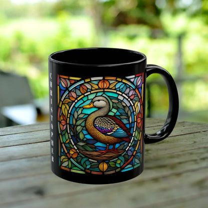 Shop our premium duck stained glass zoo animals ceramic black mug from MySisterIsASurvivor.