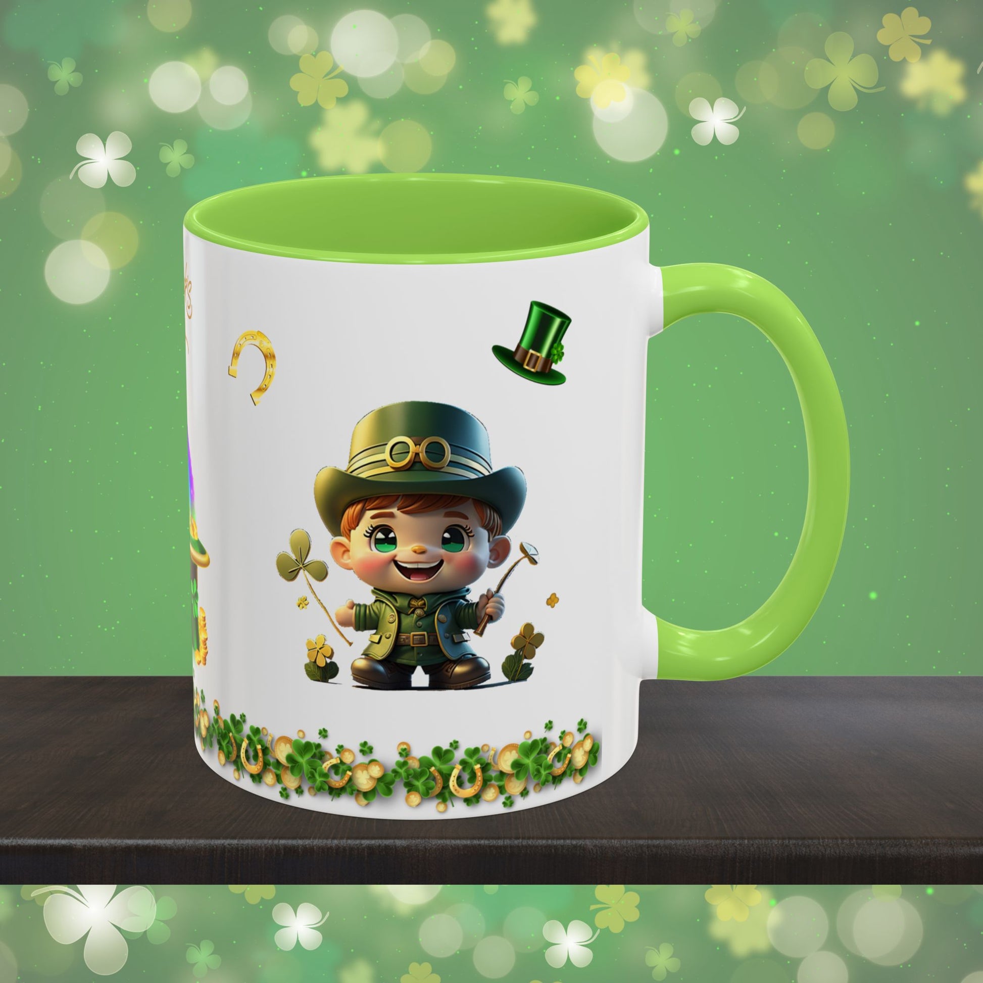 Leprechaun Laughter Logic: St. Patrick's Day Two-Tone Coffee Mug - Festive Ceramic Mug for Positivity & Mindfulness