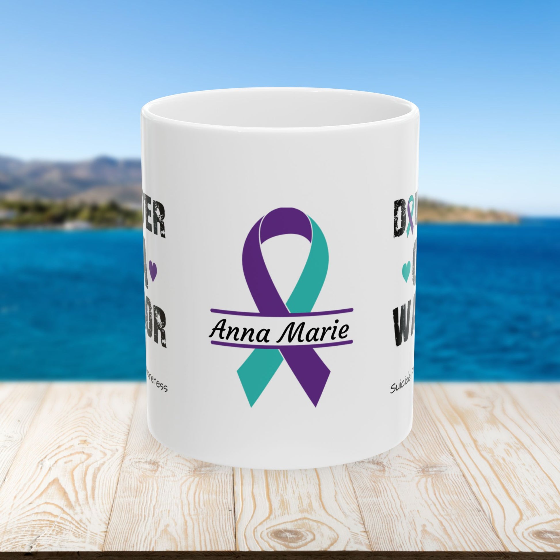 Daughter of a Warrior - Personalized Suicide Prevention Awareness Gift, Empowerment and Resilience Ceramic Mug, Support for Survivors