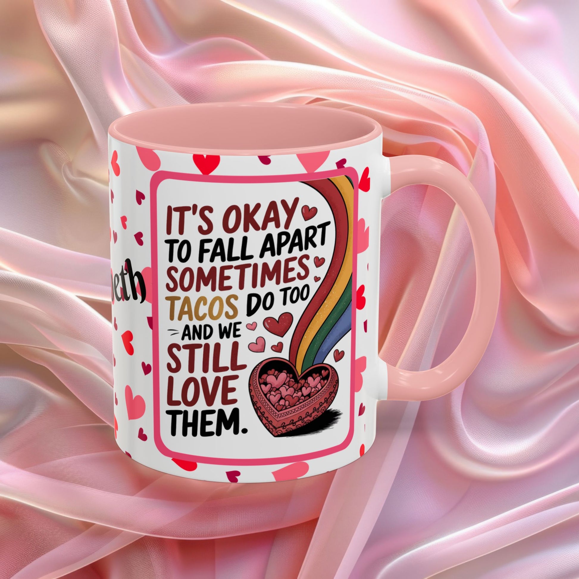 Its Okay To Fall Apart Valentines mug with gentle encouragement, supportive Valentine affirmation coffee cup