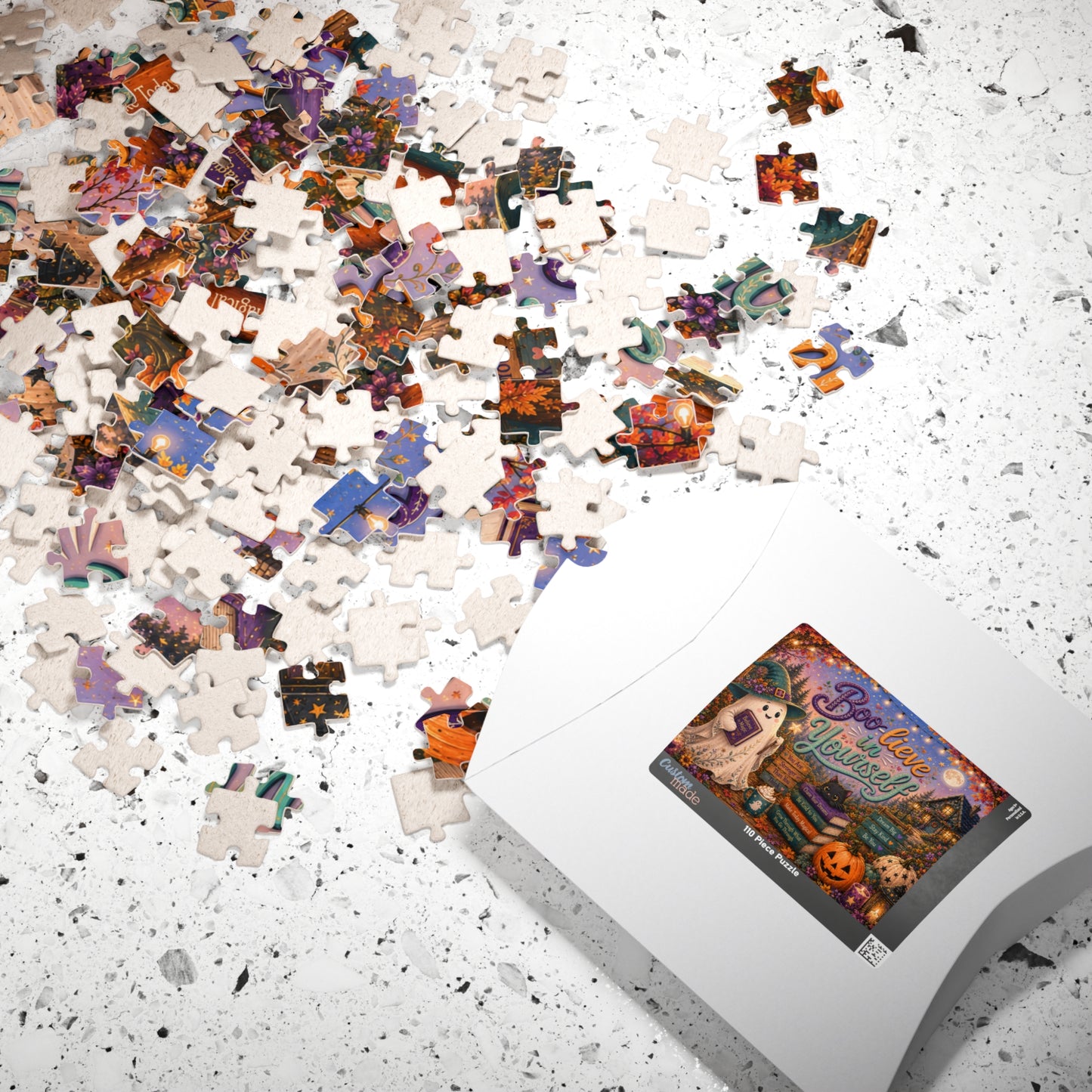 Boo-lieve in Yourself Halloween Puzzle - Ghost with Believe in Magic Book, Black Cat, and Affirmation Books