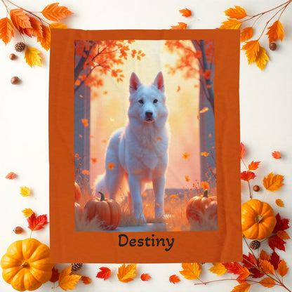 White German Shepherd velveteen plush blanket, custom dog throw, cozy gift for GSD parents - MySisterIsASurvivor