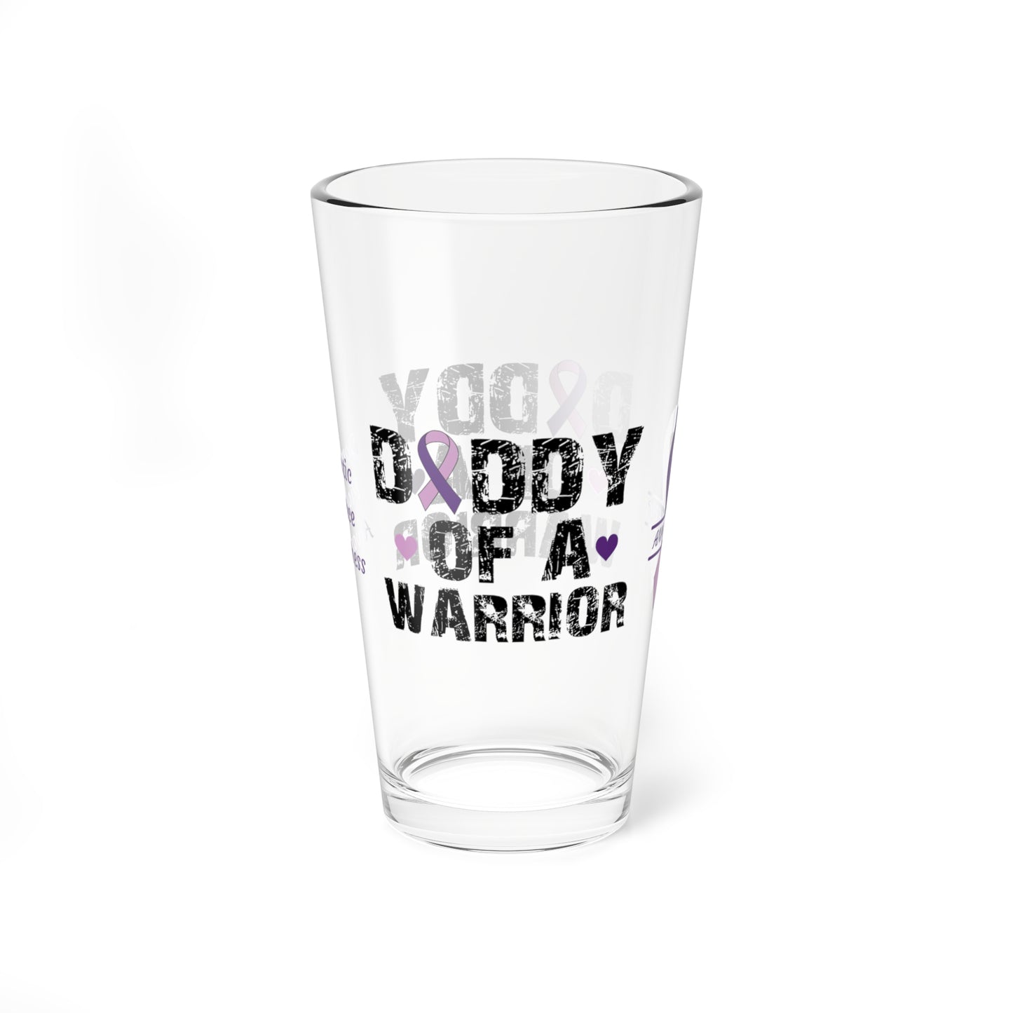 Daddy of a Warrior: Personalized Domestic Violence Awareness Warrior Pint Glass - Proud Family Member