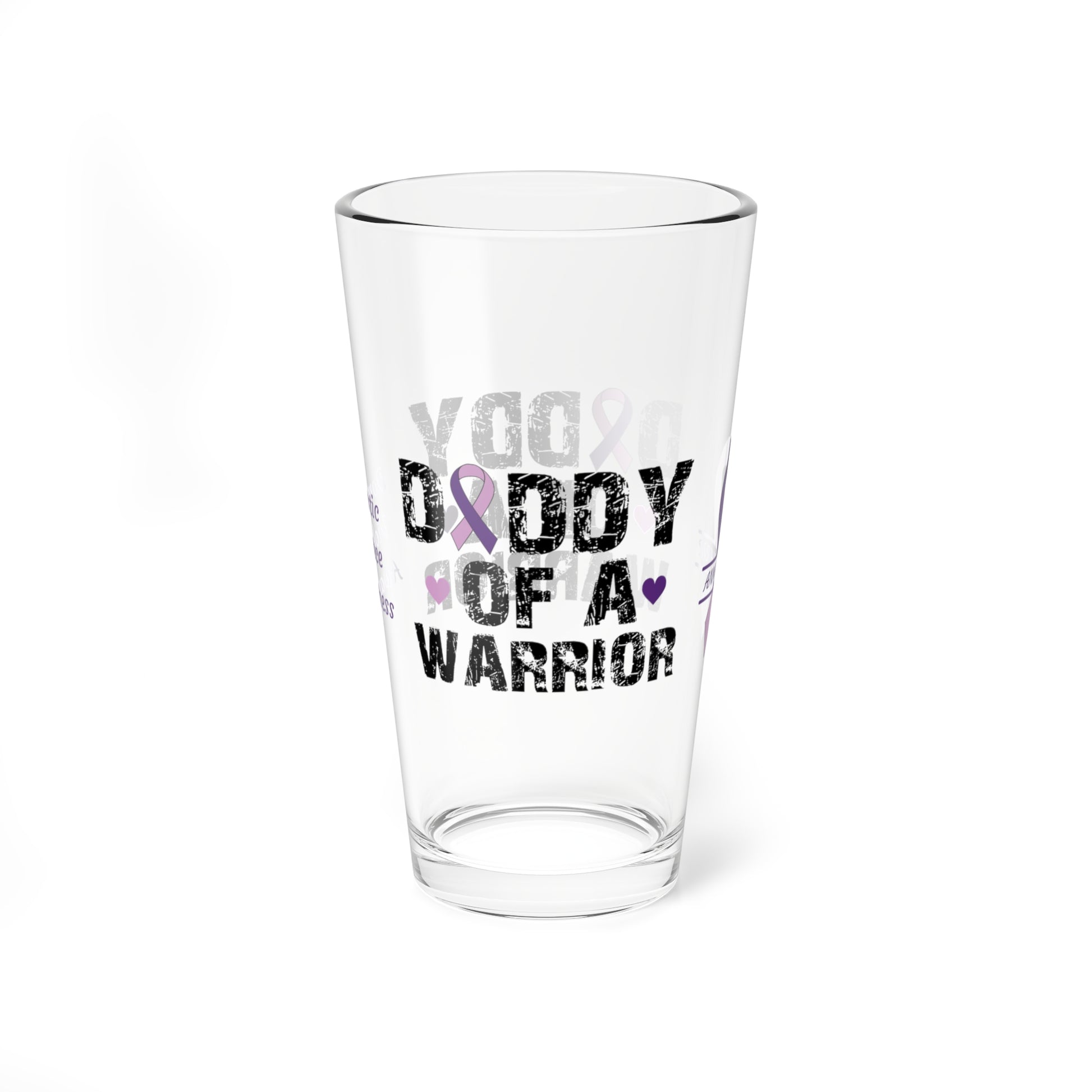 Daddy of a Warrior: Personalized Domestic Violence Awareness Warrior Pint Glass - Proud Family Member