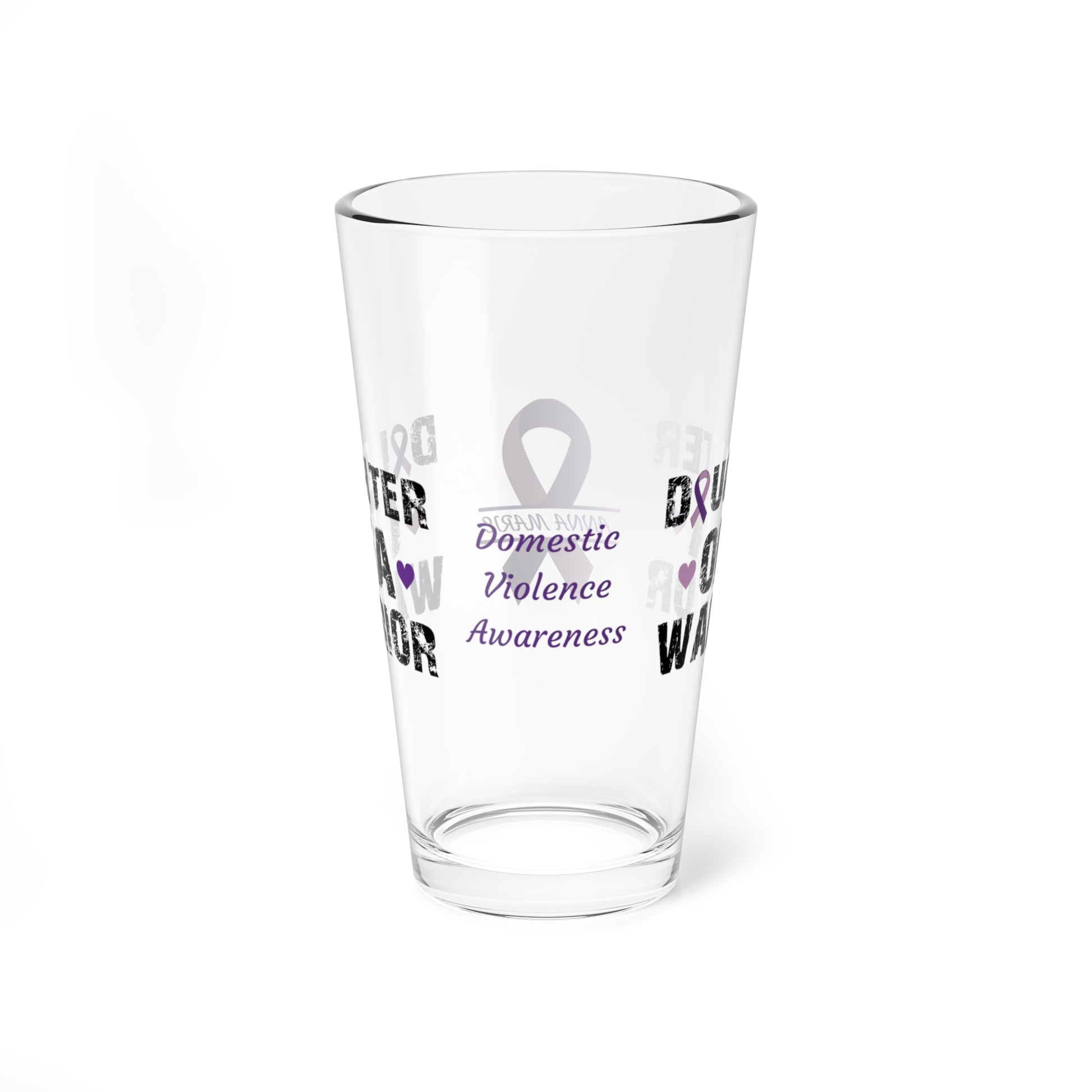 Daughter of a Warrior: Personalized Domestic Violence Awareness Warrior Pint Glass - Proud Family Member