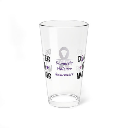 Daughter of a Warrior: Personalized Domestic Violence Awareness Warrior Pint Glass - Proud Family Member