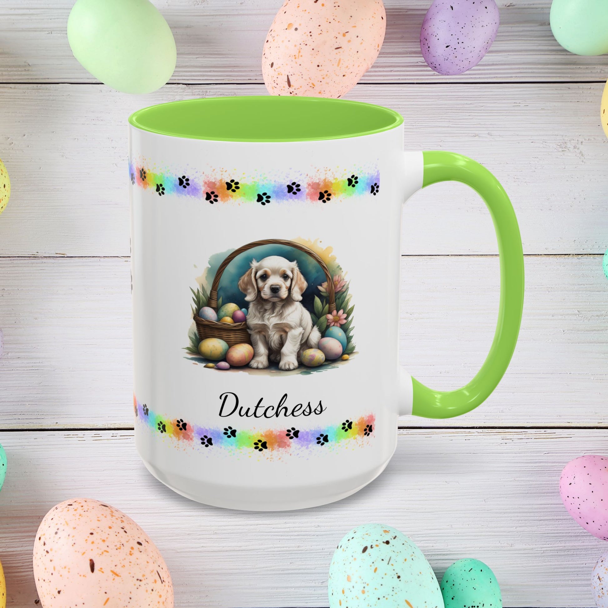 Cocker Spaniel (Light Gold): Personalized Easter Puppy Coffee Mug - Adorable Dog Design, Mental Health Gift, 11oz & 15oz, 12 Color Choices, Easter Gifts & Décor