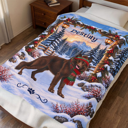 German Shepherd (Liver Coat) - Personalized Winter Woodland Throw, Custom Name Velveteen Blanket - MySisterIsAsurvor