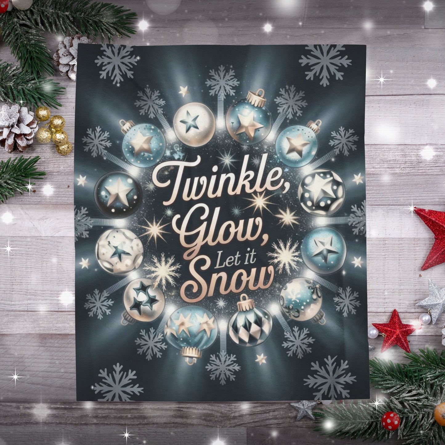 Holiday blanket “Twinkle, Glow, Let It Snow” cozy Christmas throw with festive winter design