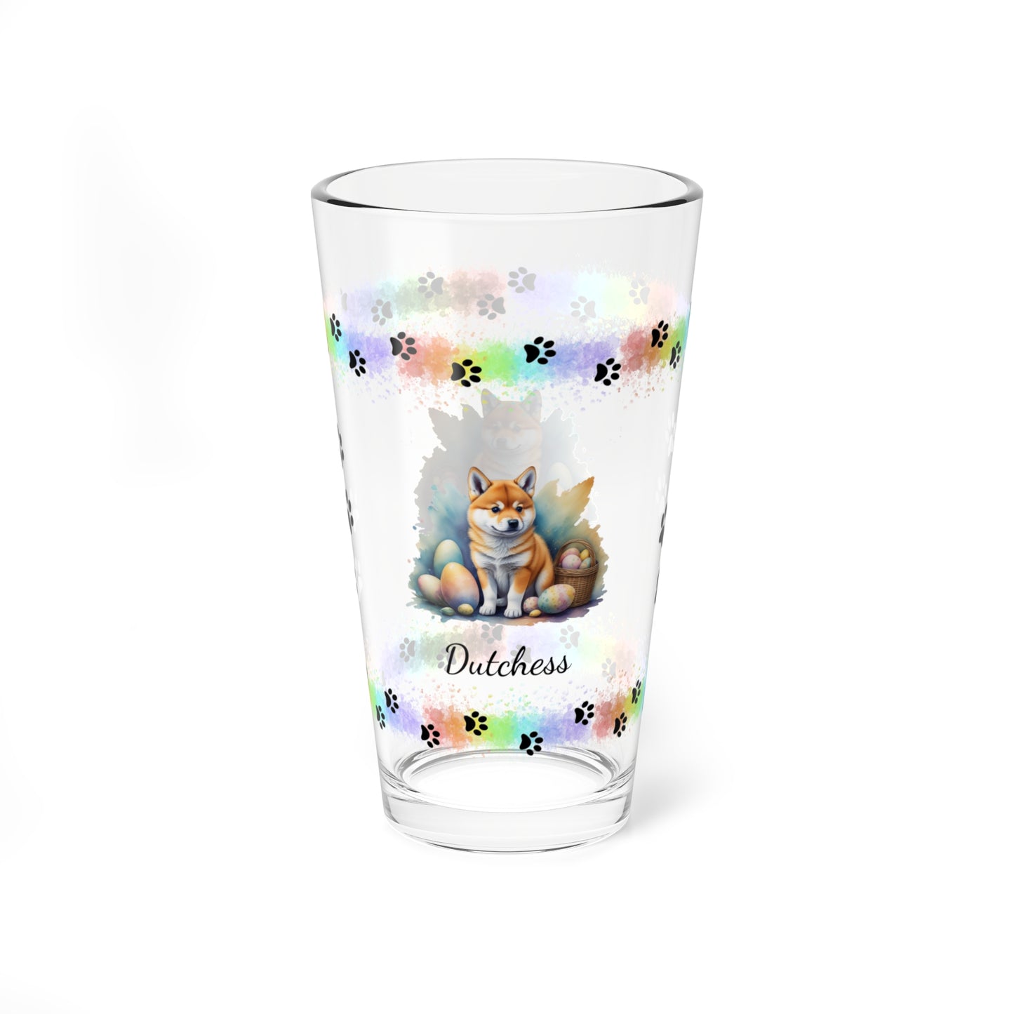 Shiba Inu Personalized Easter Puppy 16oz Pint Glass - Custom Dog Design, Mental Health Gift, Easter Décor, and Festive Celebrations