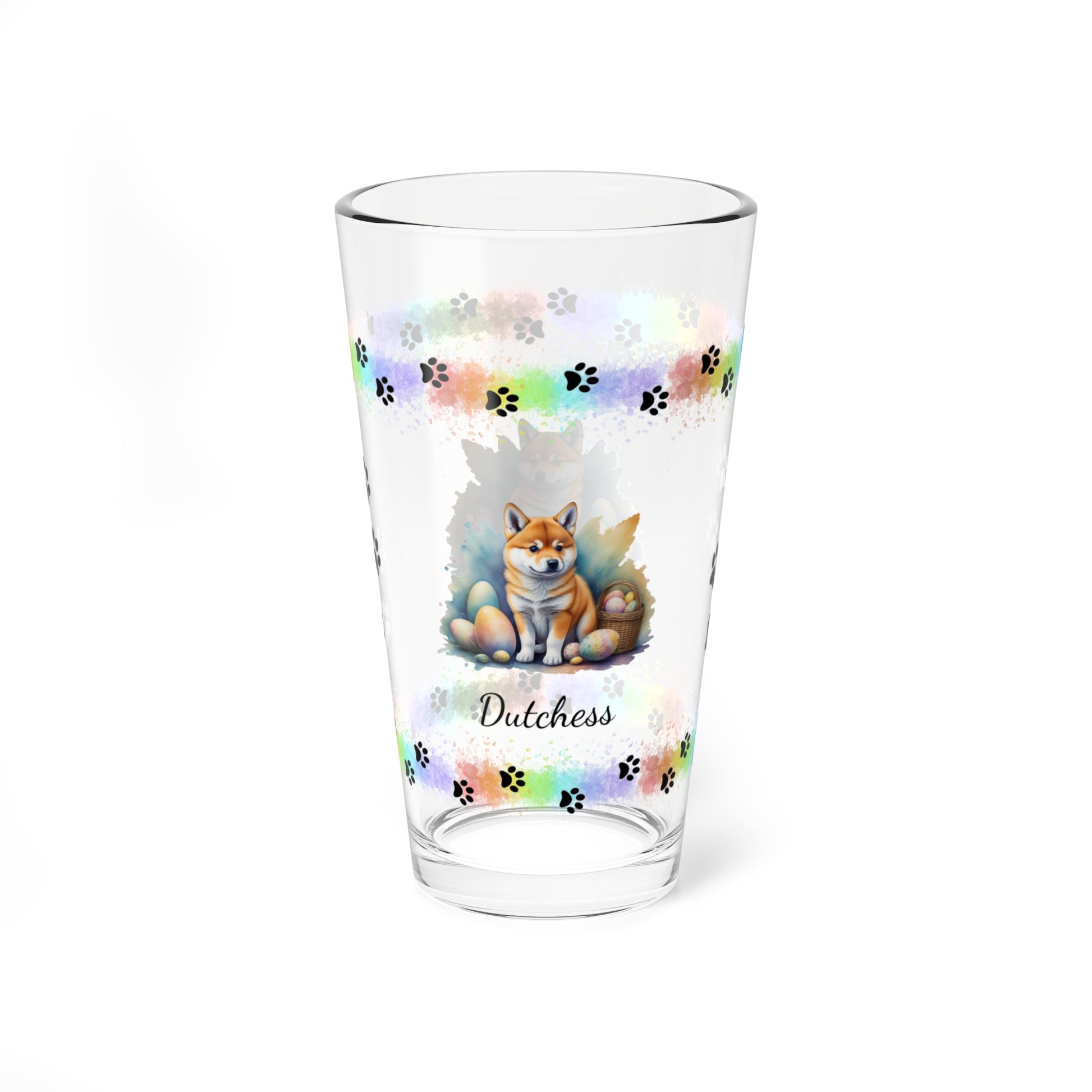 Shiba Inu Personalized Easter Puppy 16oz Pint Glass - Custom Dog Design, Mental Health Gift, Easter Décor, and Festive Celebrations