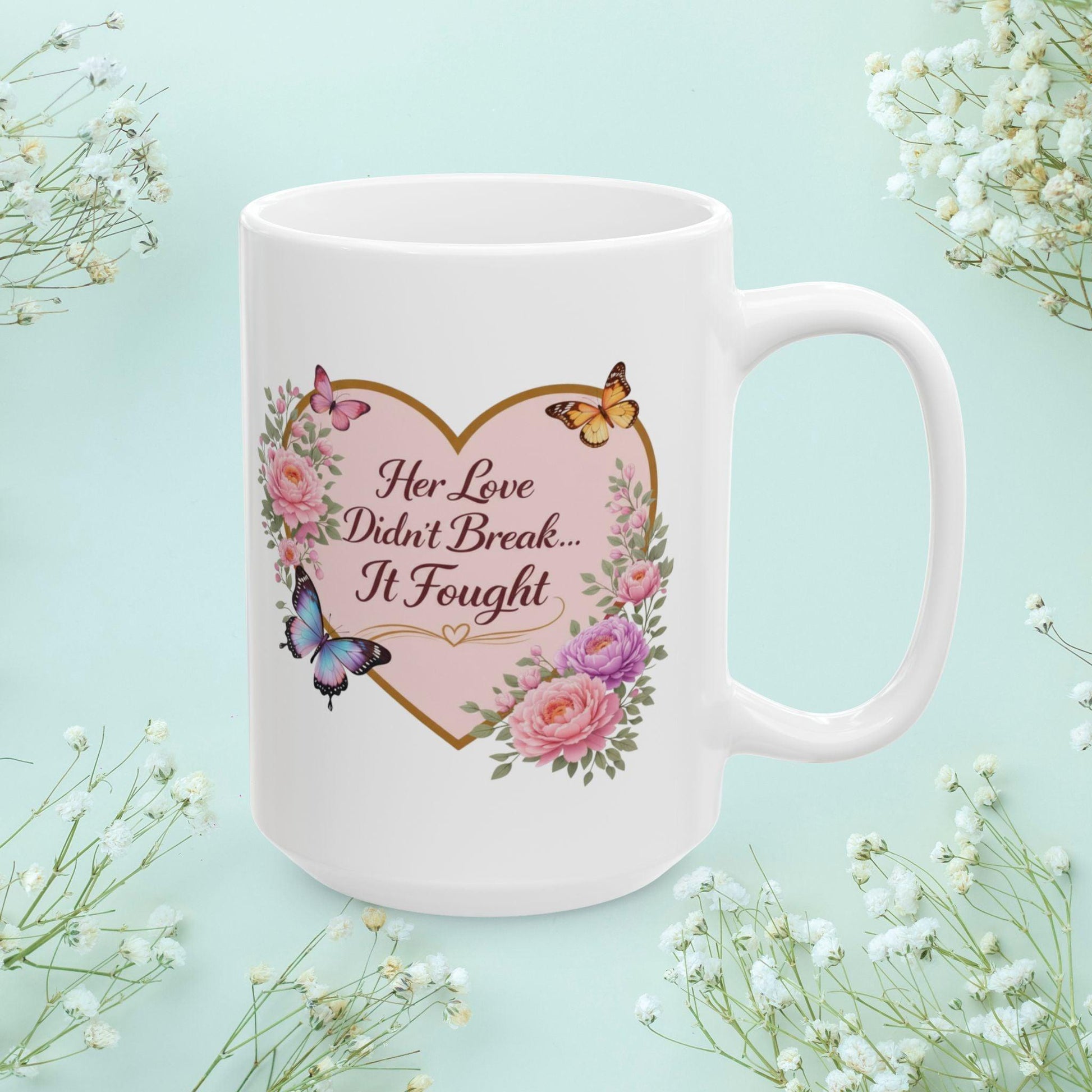 Shop our premium her love didnt break it fought mug from MySisterIsASurvivor.