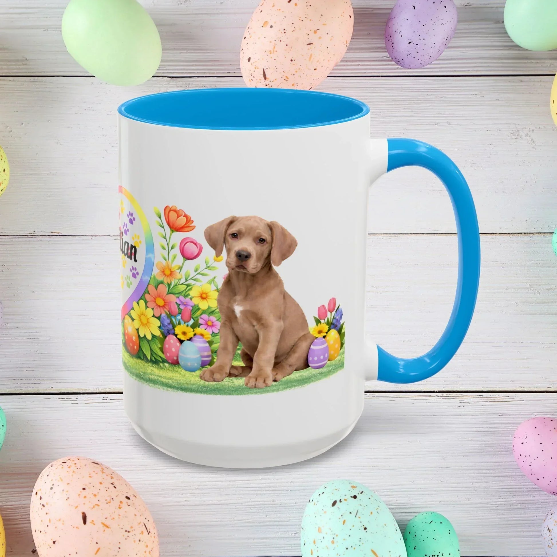Shop our great dane isabella dilute fawn puppy easter mug featuring the 15oz style option from MySisterIsASurvivor.