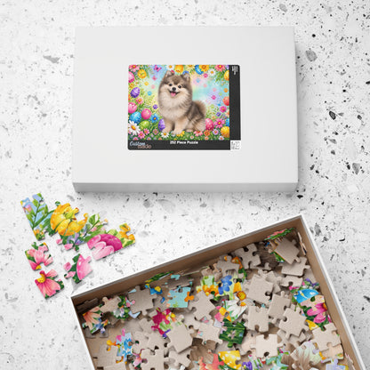 Pomeranian (Wolf Sable) Easter Puppy Puzzle - Spring Garden with Eggs, Tulips, and Butterflies