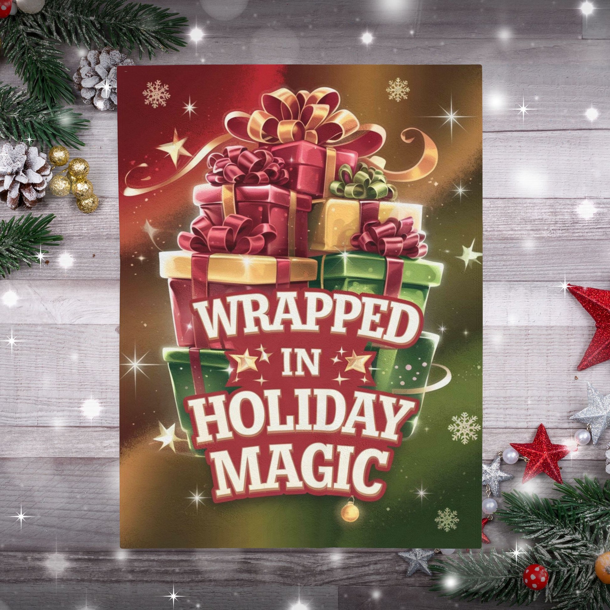 Christmas blanket “Wrapped in Holiday Magic” soft festive throw for comfort, joy, and seasonal cheer