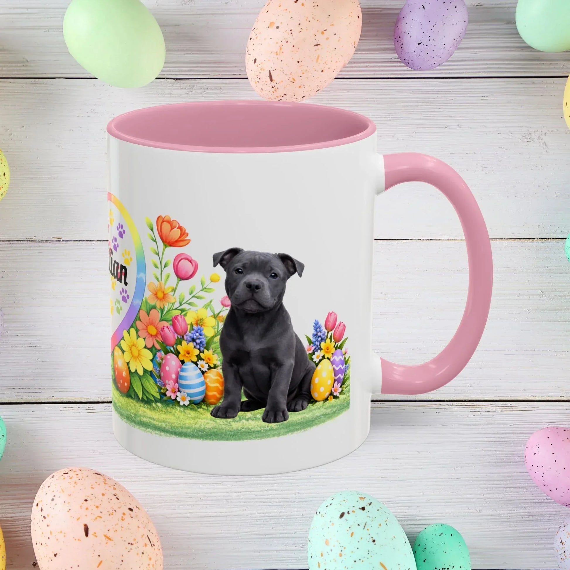 Shop our pitbull blue puppy easter mug featuring the 11oz style option from MySisterIsASurvivor.