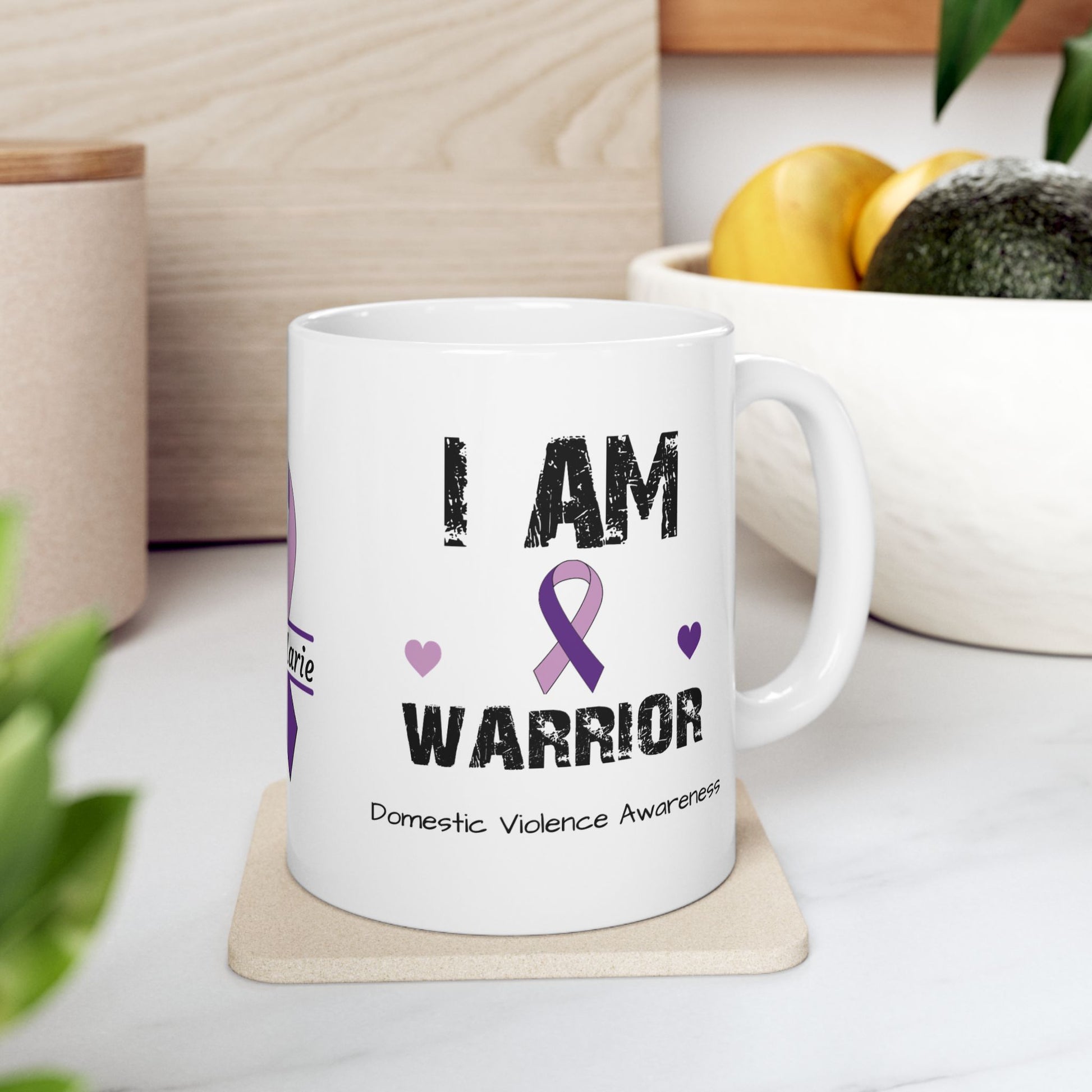 I am of a Warrior - Personalized Domestic Violence Awareness Gift, Empowerment and Resilience Ceramic Mug, Support for Survivors