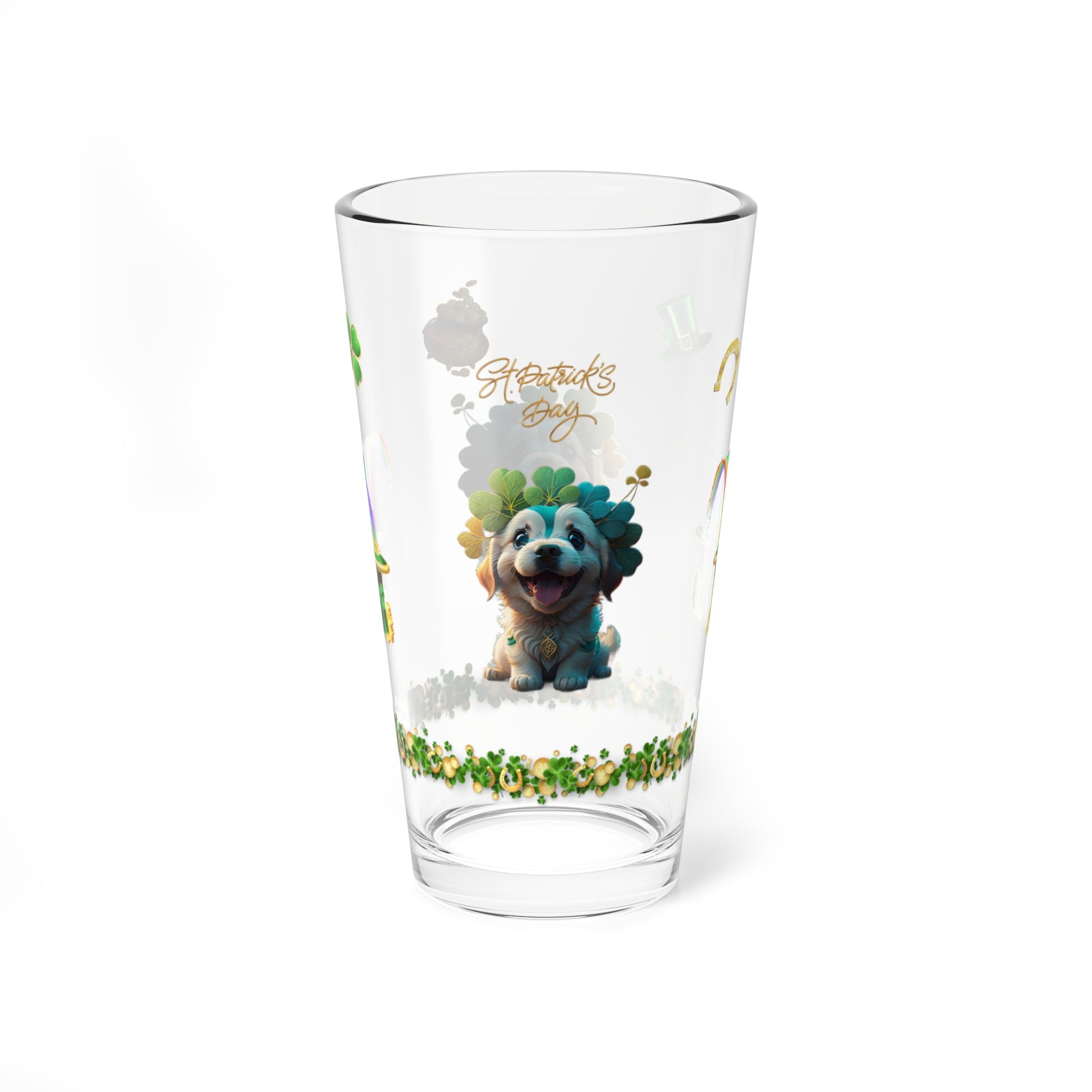 Pawsitive Paddy's Parade: Mindful St. Patrick's Day 16oz Pint Glasses - Festive Design for Positivity & Wellness