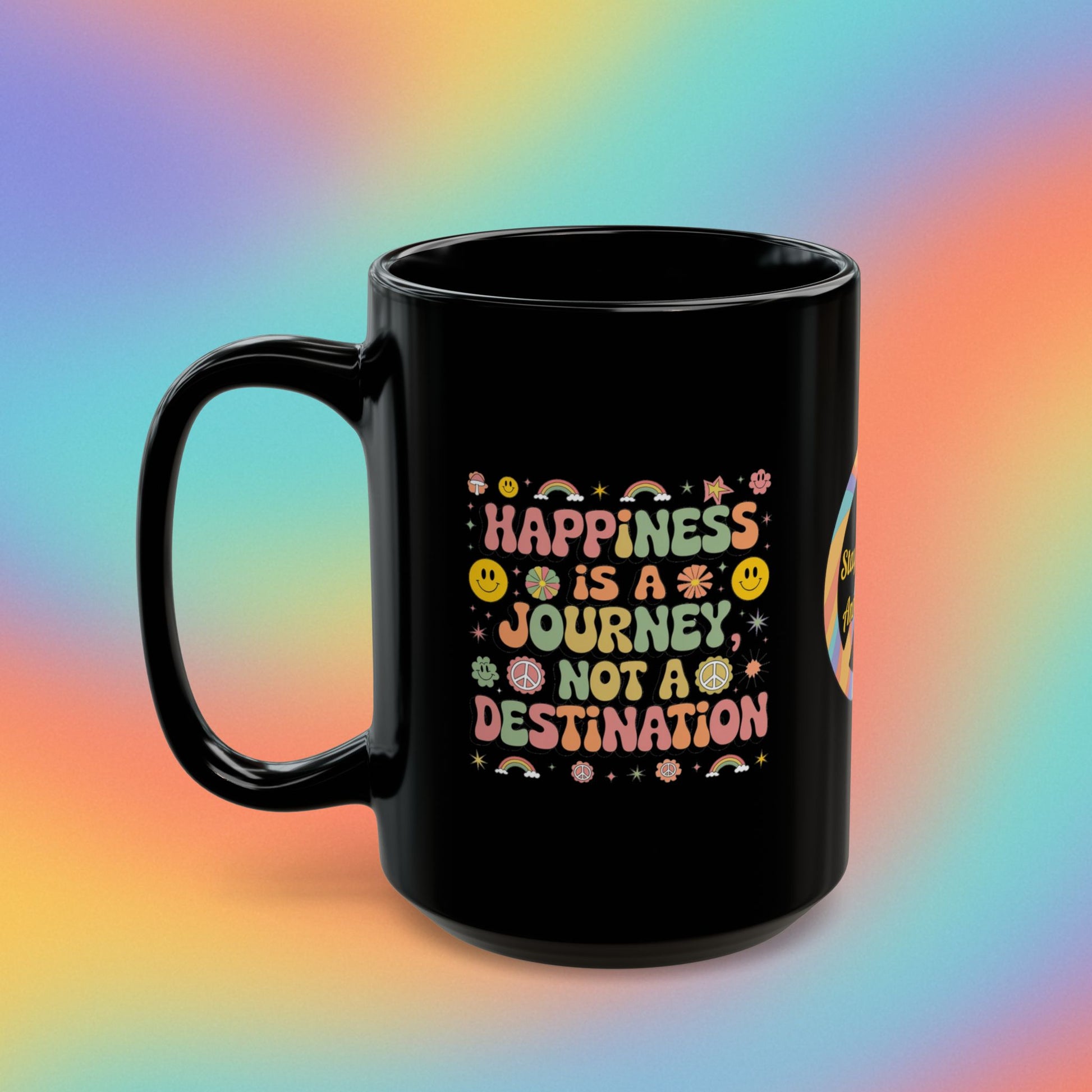 Happiness is a Journey retro 70s mental health coffee mug self-care gift - MySisterIsASurvivor