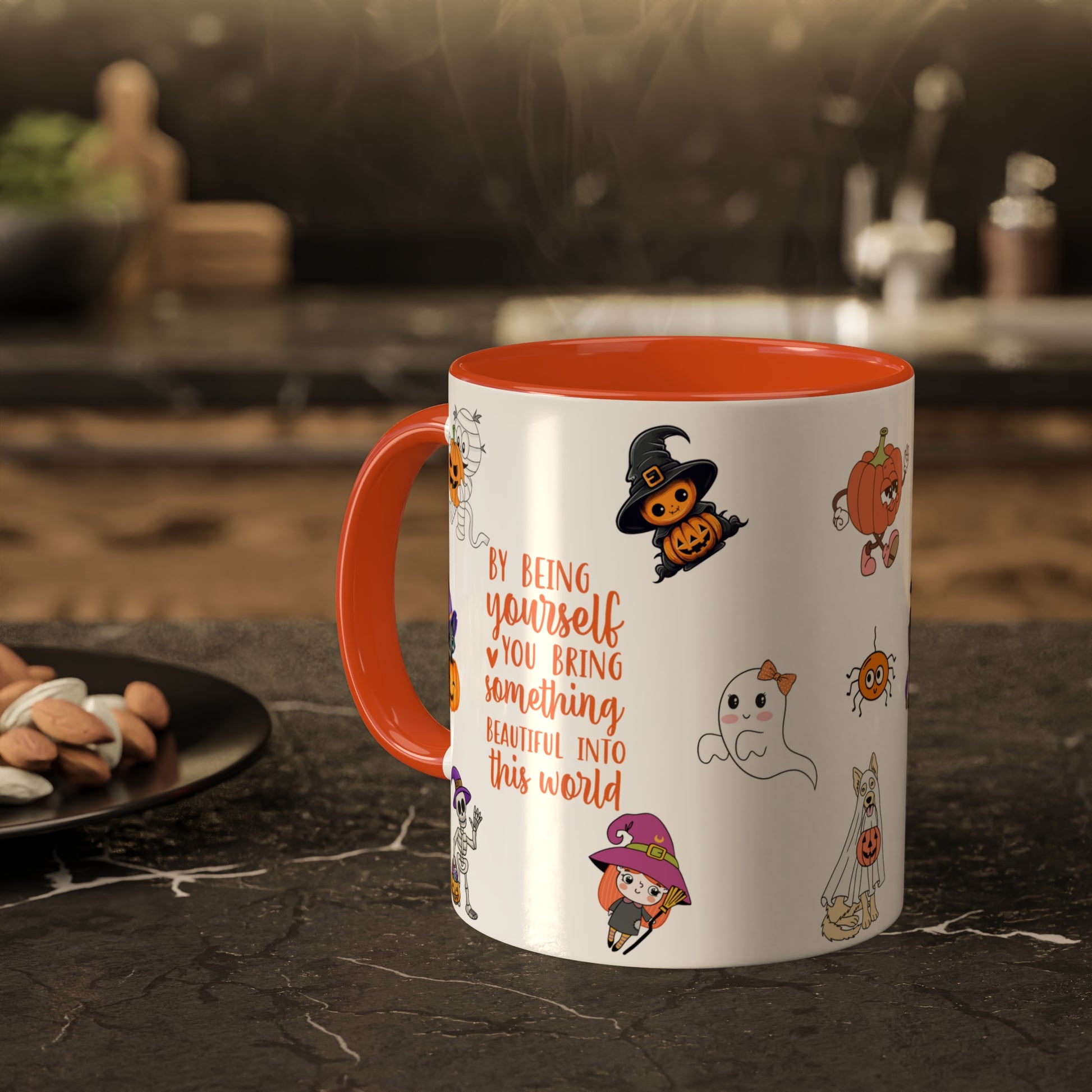By Being Yourself You Bring Something Beautiful Into This World - Halloween Affirmation Mug - 11oz Ceramic Coffee Cup with Positive Quotes & Cute Vibes