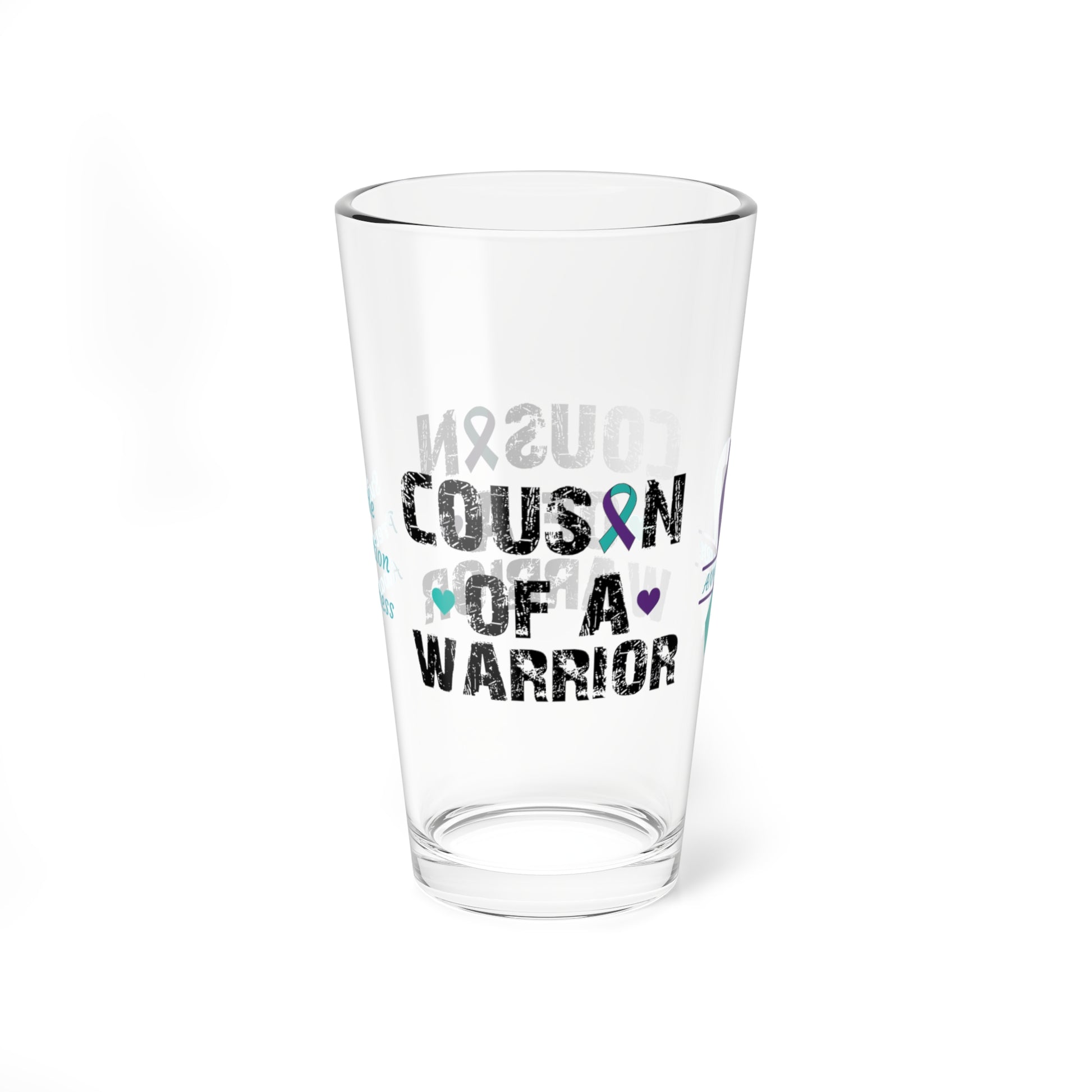 Cousin of a Warrior: Personalized Suicide Prevention Awareness Warrior Pint Glass - Proud Family Member