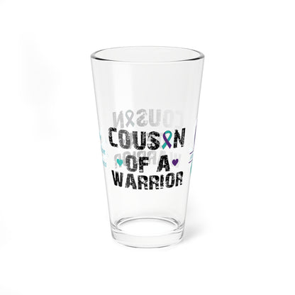 Cousin of a Warrior: Personalized Suicide Prevention Awareness Warrior Pint Glass - Proud Family Member