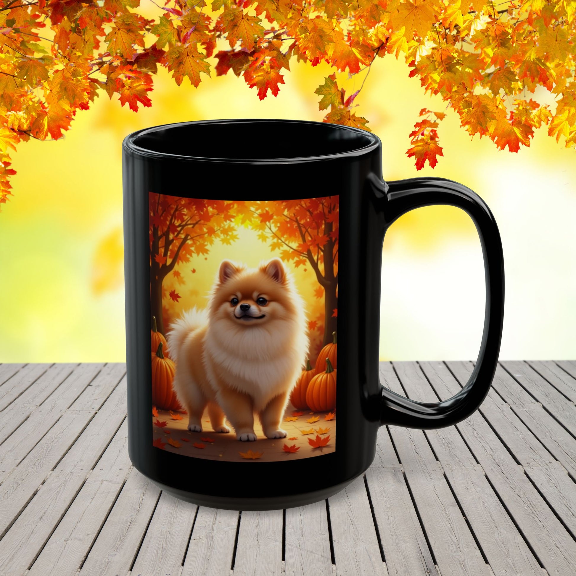 Cream Sable Pomeranian autumn coffee mug, personalized dog parent gift for cozy fall sipping
