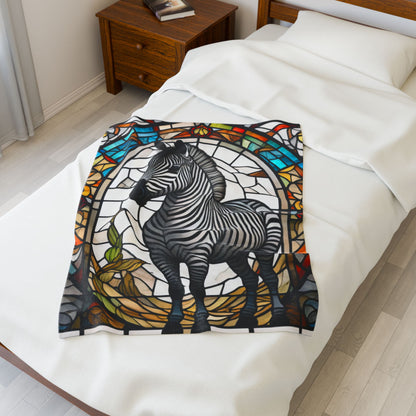 A zebra blanket with stained glass-inspired design that blends artistic style and cozy comfort.