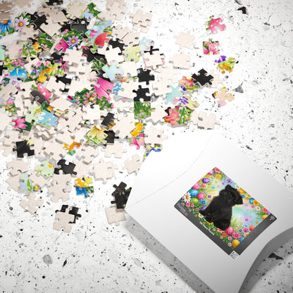 Affenpinscher Easter Puppy Puzzle - Spring Garden with Eggs, Tulips, and Daisies