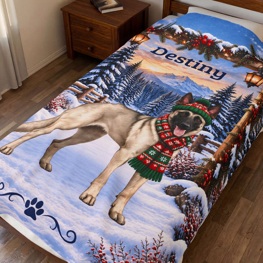 Belgian Malinois (Cream Sable Coat) - Custom Name Winter Throw, Personalized Dog Lover Cabin Blanket - MySisterIsAsurvor