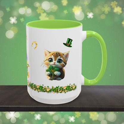 Tranquil Treasures with Tiny Whiskers: St. Patrick's Day Two-Tone Coffee Mug - Festive Ceramic Mug for Positivity & Mindfulness