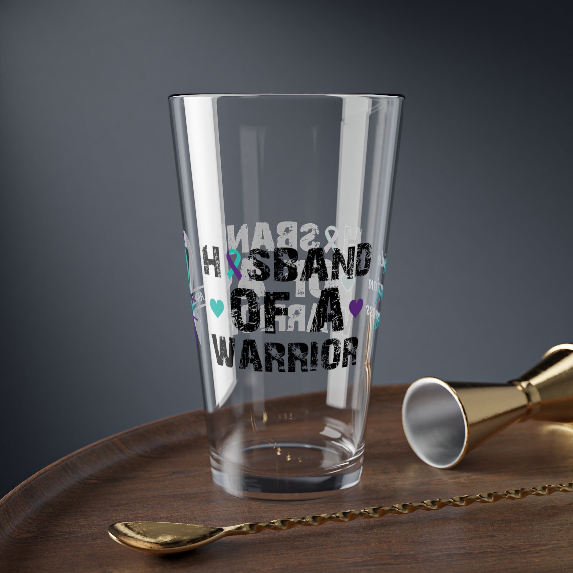 Husband of a Warrior: Personalized Suicide Prevention Awareness Warrior Pint Glass - Proud Family Member