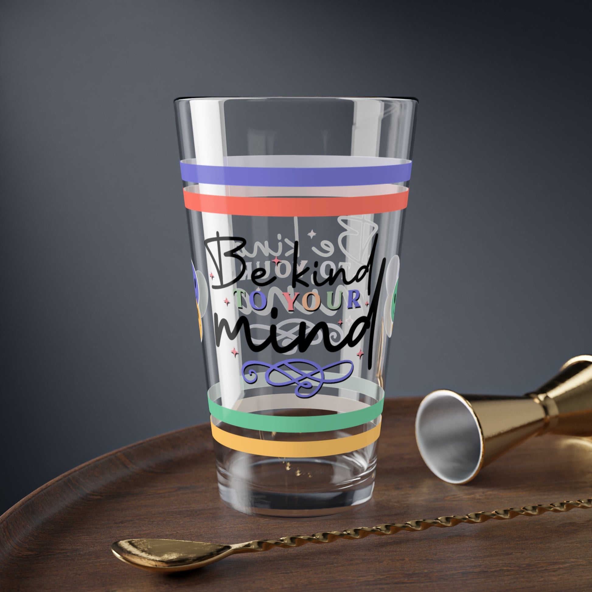 Be Kind To Your Mind Retro Pint Glass - 16oz Mental Health Drinkware, Clear Glass for Beverages
