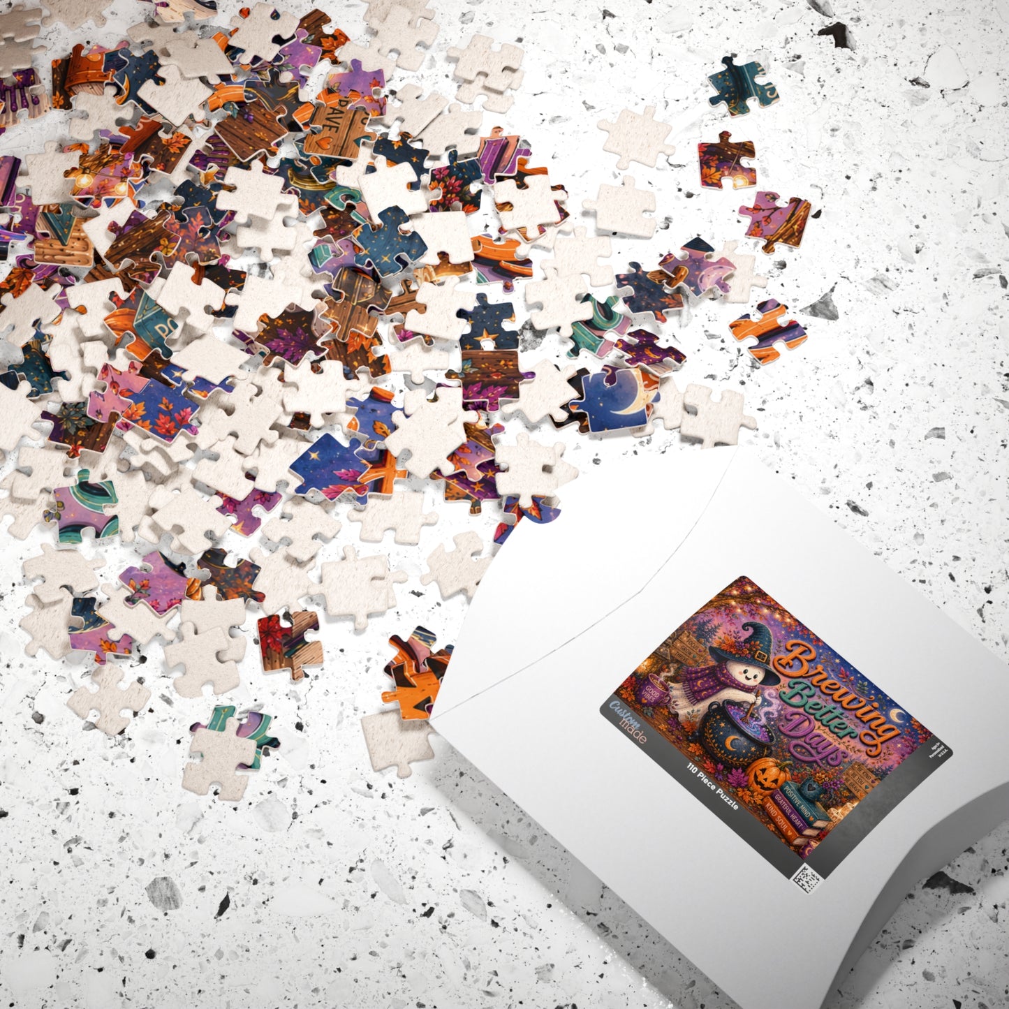 Brewing Better Days Halloween Puzzle - Ghost Stirring Cauldron with Good Vibes Mug and Affirmation Books