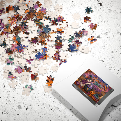 Brewing Better Days Halloween Puzzle - Ghost Stirring Cauldron with Good Vibes Mug and Affirmation Books